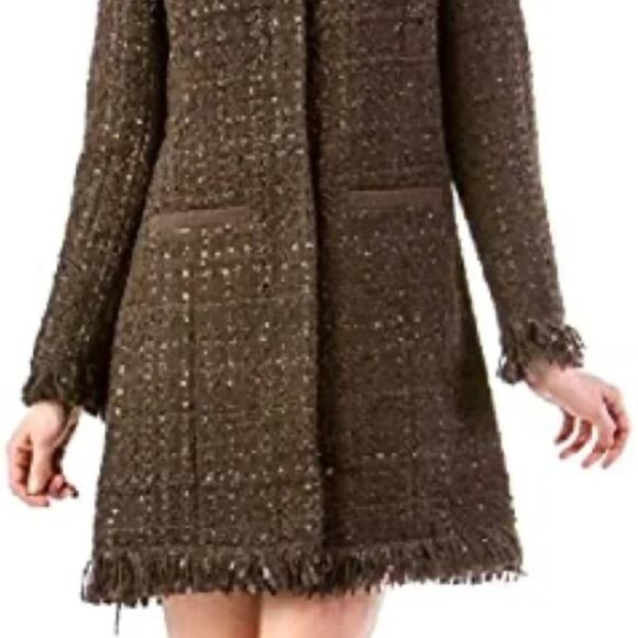 Vertigo Paris Tweed Wool Coat Sz S Brown Metallic Boucle Fringed Preppy France - Picture 4 of 16